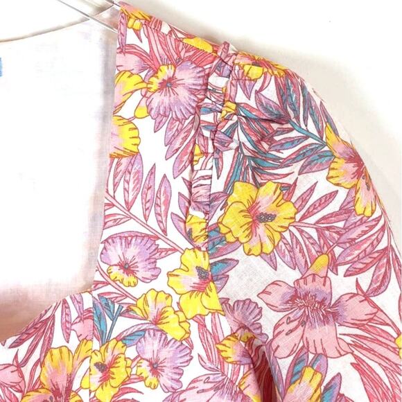 Draper James Fit & Flare Floral Mini 100% Linen Dress Women 6 Cottage Boho Party - Picture 8 of 8